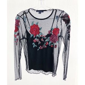 American Eagle Sheer Embroidered Top with Cami